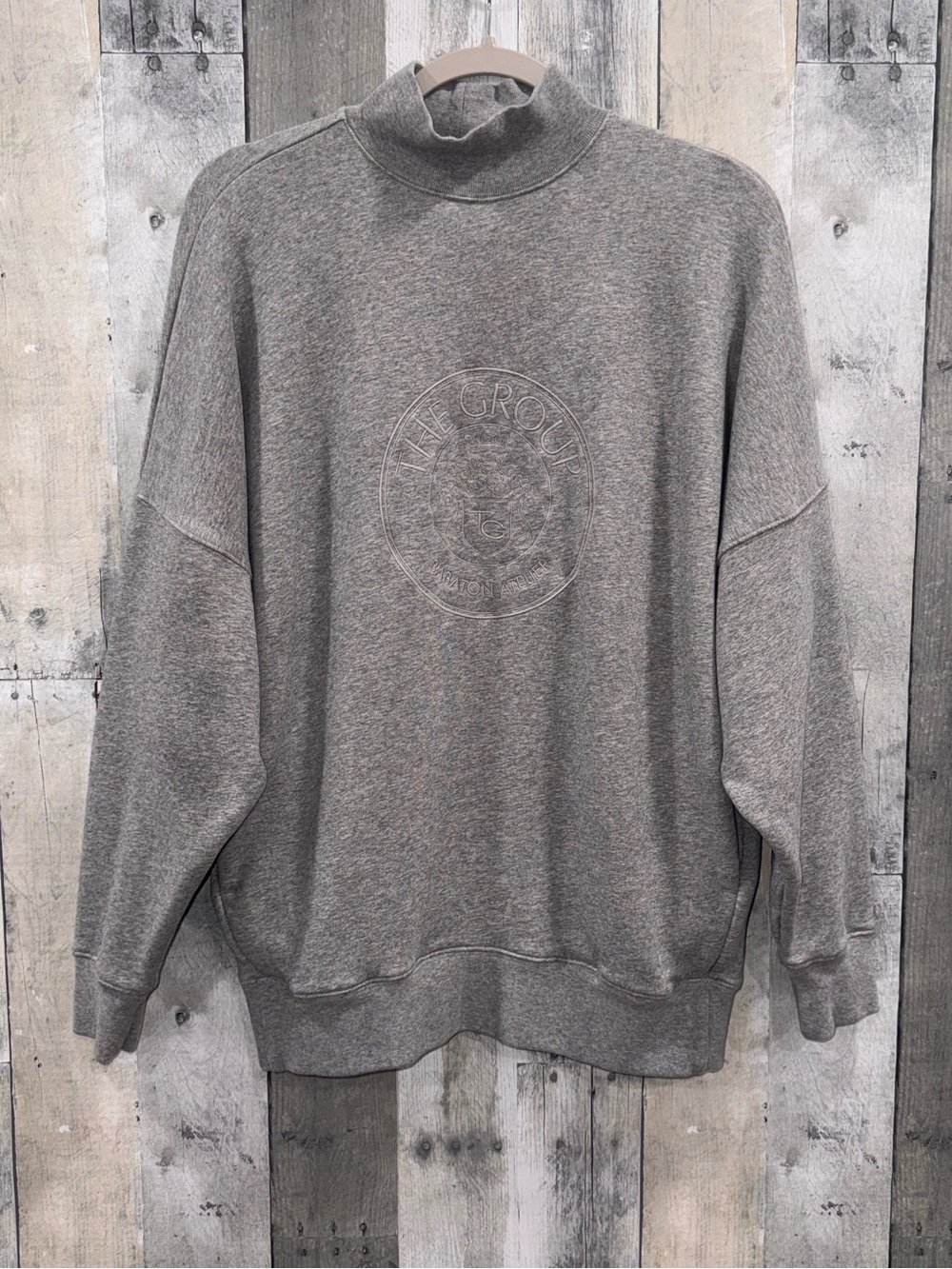 The Group Babaton Embossed Logo Gray Luxury Cotton Blend Mock Neck Sweatshirt 1